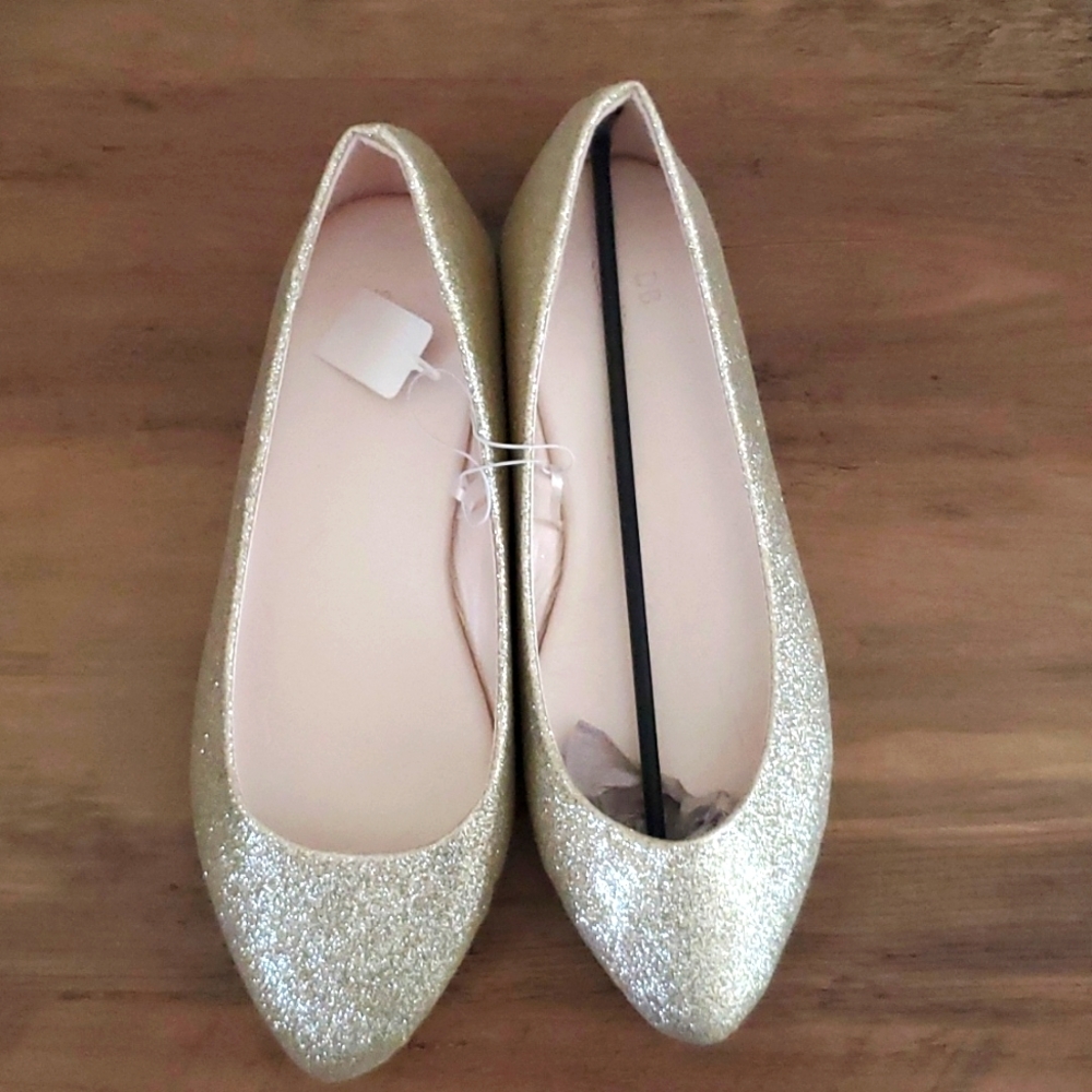 David's Bridal Gold Glitter Flats